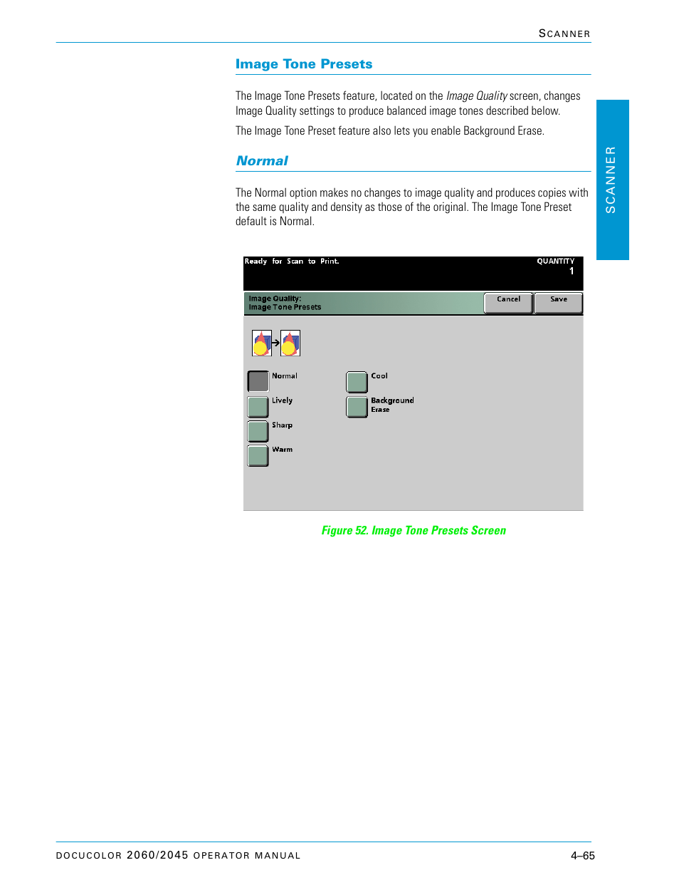 Image tone presets, Normal, Image tone presets –65 | Normal –65 | Xerox DocuColor 2060 User Manual | Page 175 / 340