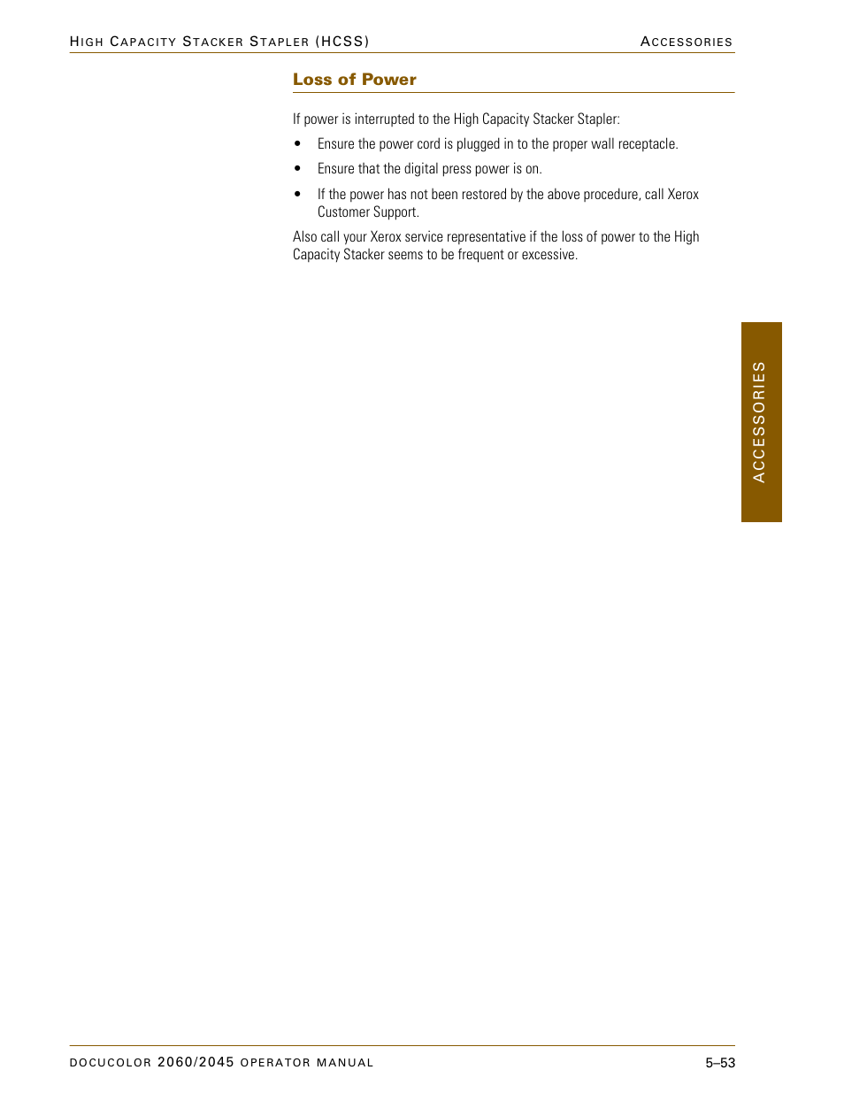 Loss of power, Loss of power –53 | Xerox DocuColor 2060 User Manual | Page 265 / 340