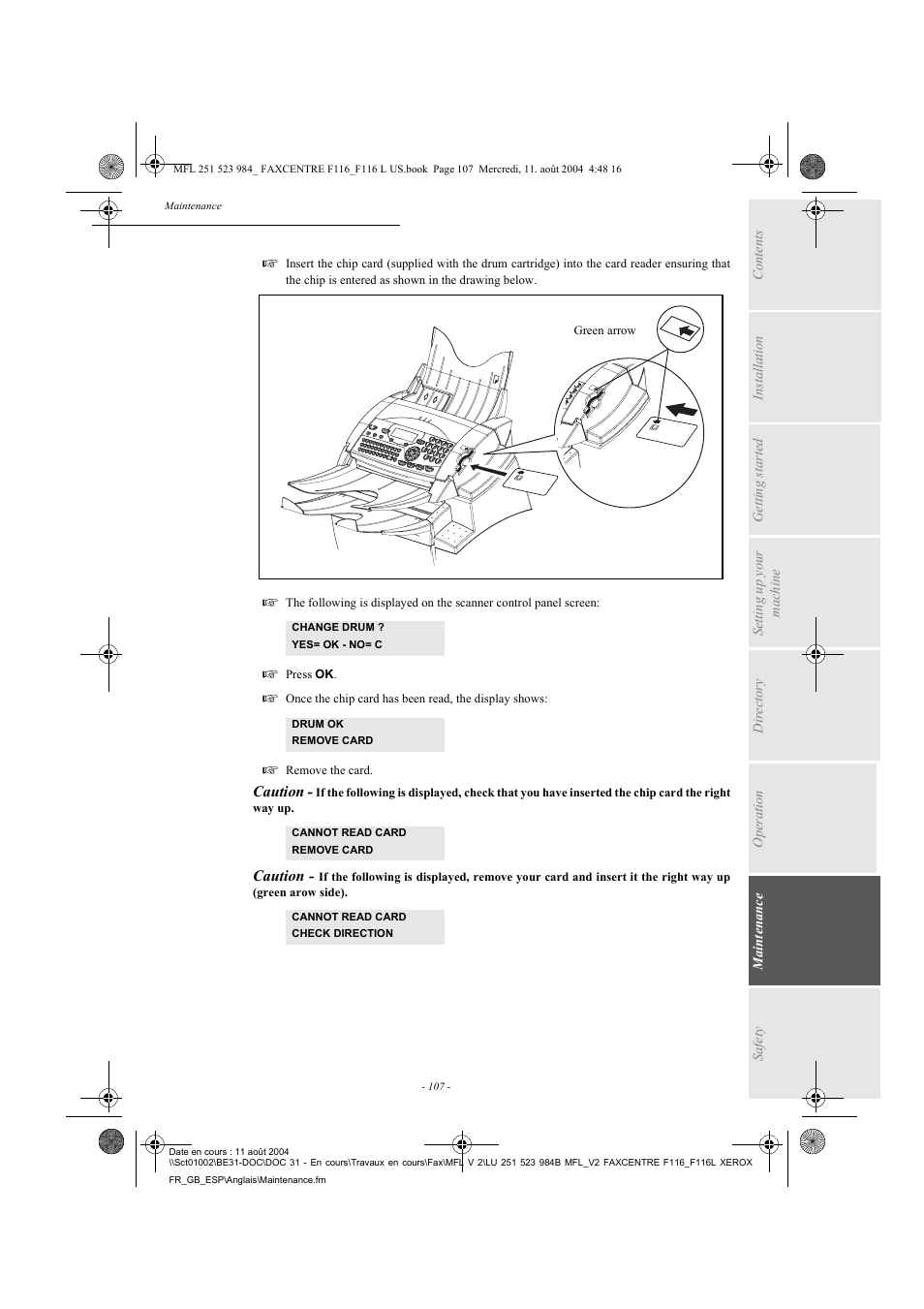 Xerox FaxCentre F116 User Manual | Page 111 / 141