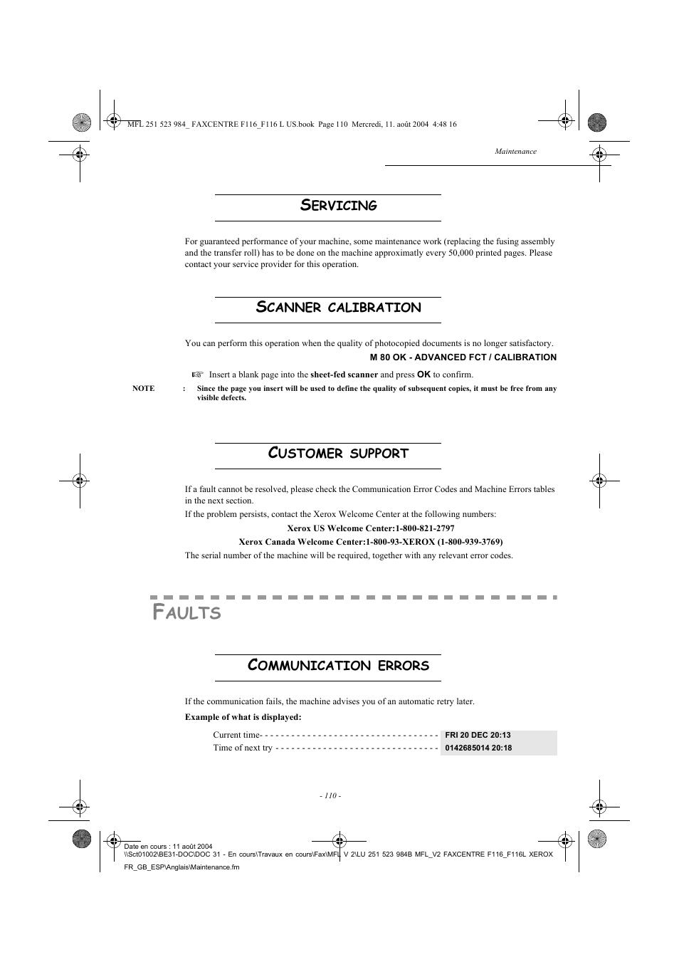 Aults | Xerox FaxCentre F116 User Manual | Page 114 / 141