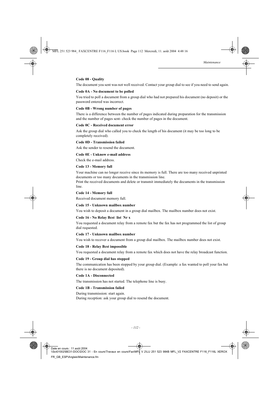Xerox FaxCentre F116 User Manual | Page 116 / 141