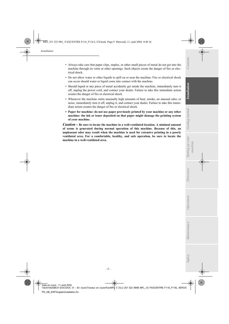 Xerox FaxCentre F116 User Manual | Page 13 / 141