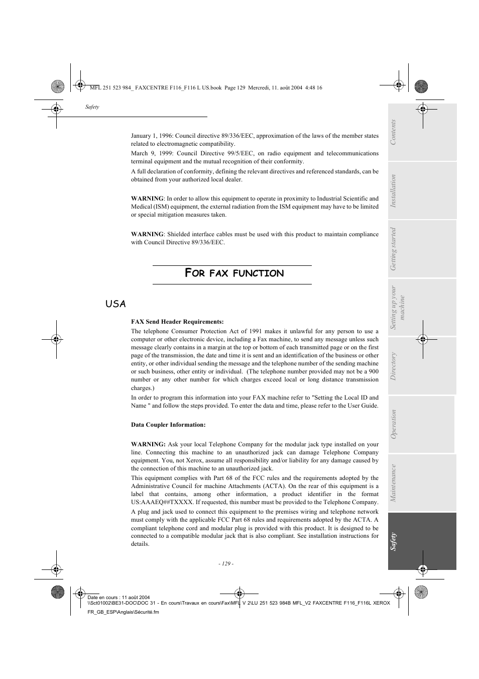 Xerox FaxCentre F116 User Manual | Page 133 / 141