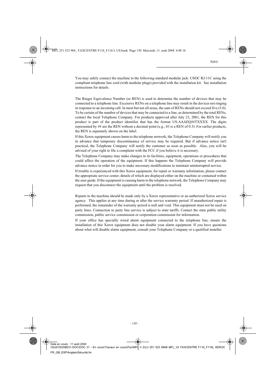 Xerox FaxCentre F116 User Manual | Page 134 / 141
