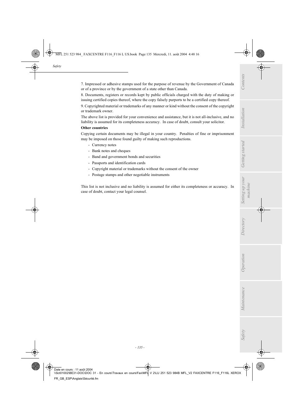 Xerox FaxCentre F116 User Manual | Page 139 / 141