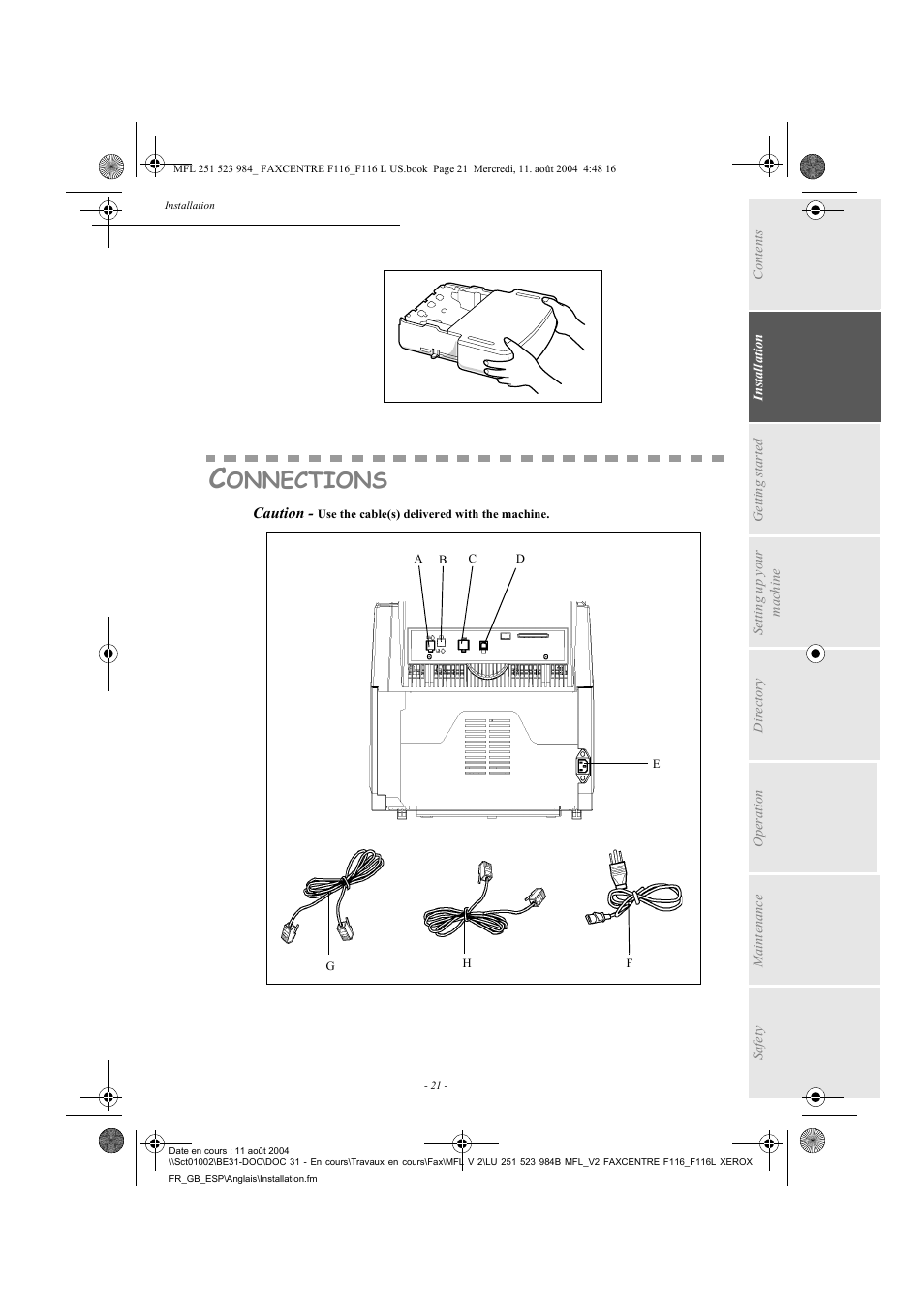 Onnections | Xerox FaxCentre F116 User Manual | Page 25 / 141