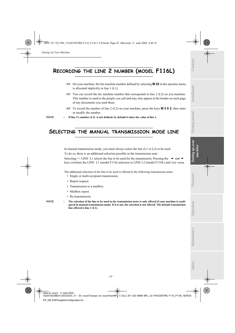 F116l) | Xerox FaxCentre F116 User Manual | Page 49 / 141