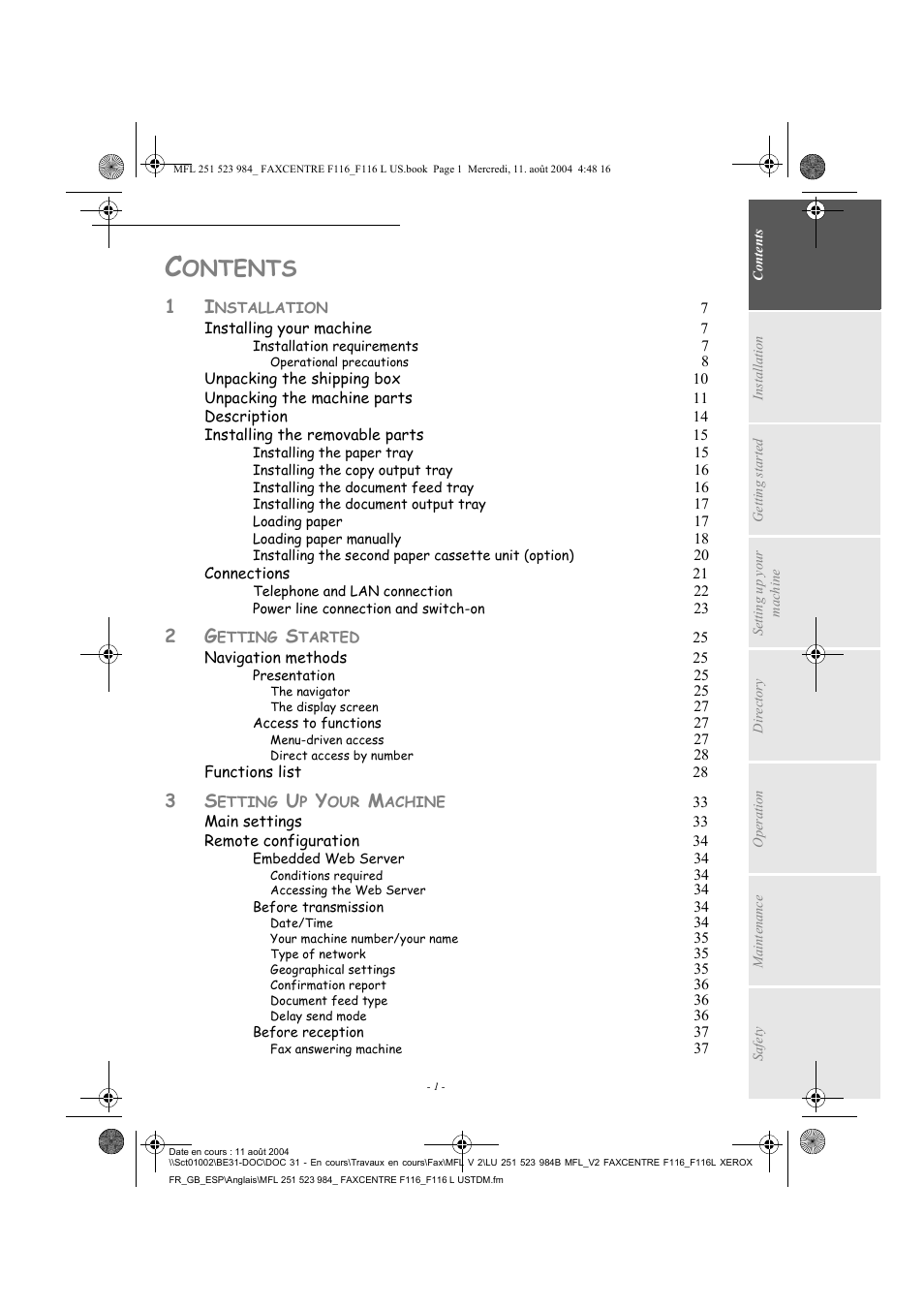 Ontents | Xerox FaxCentre F116 User Manual | Page 5 / 141