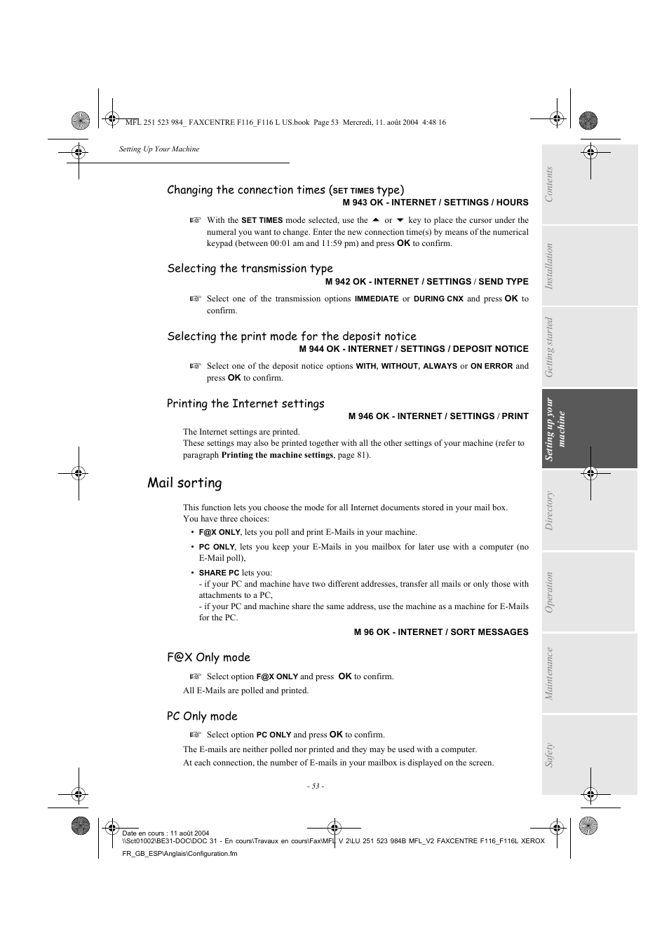 Mail sorting | Xerox FaxCentre F116 User Manual | Page 57 / 141