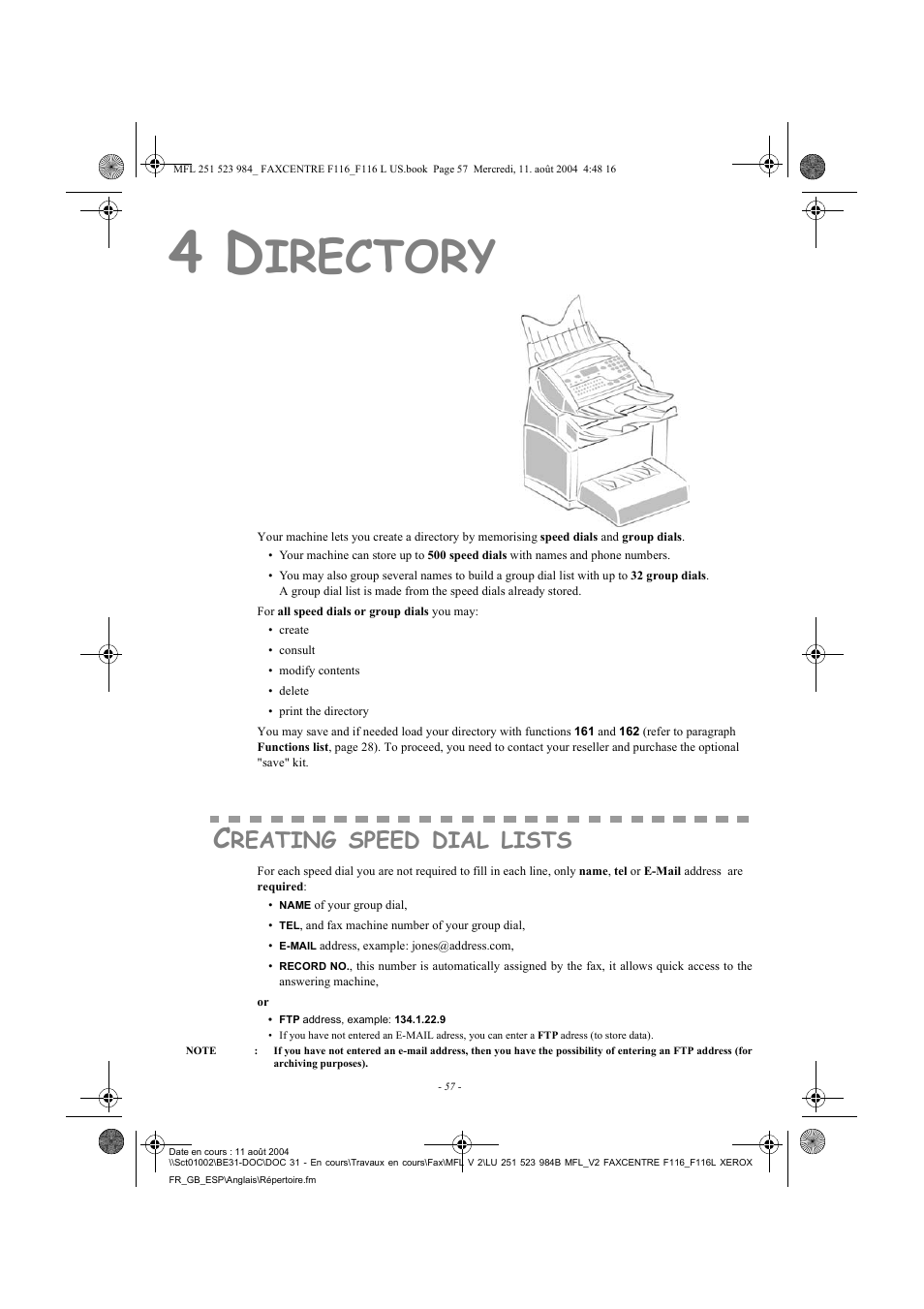 Irectory, Reating, Speed | Dial, Lists | Xerox FaxCentre F116 User Manual | Page 61 / 141