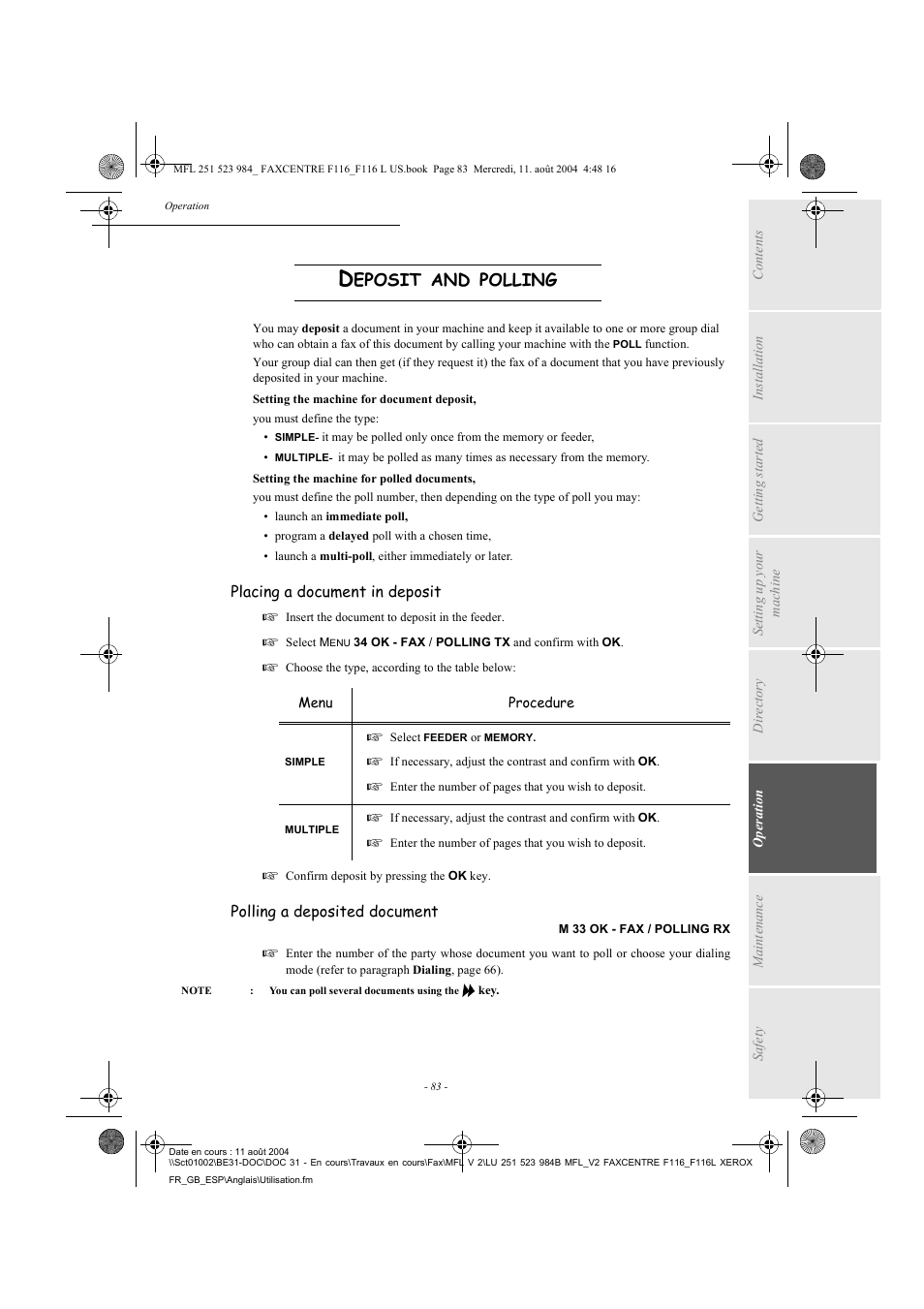 Eposit, Polling | Xerox FaxCentre F116 User Manual | Page 87 / 141