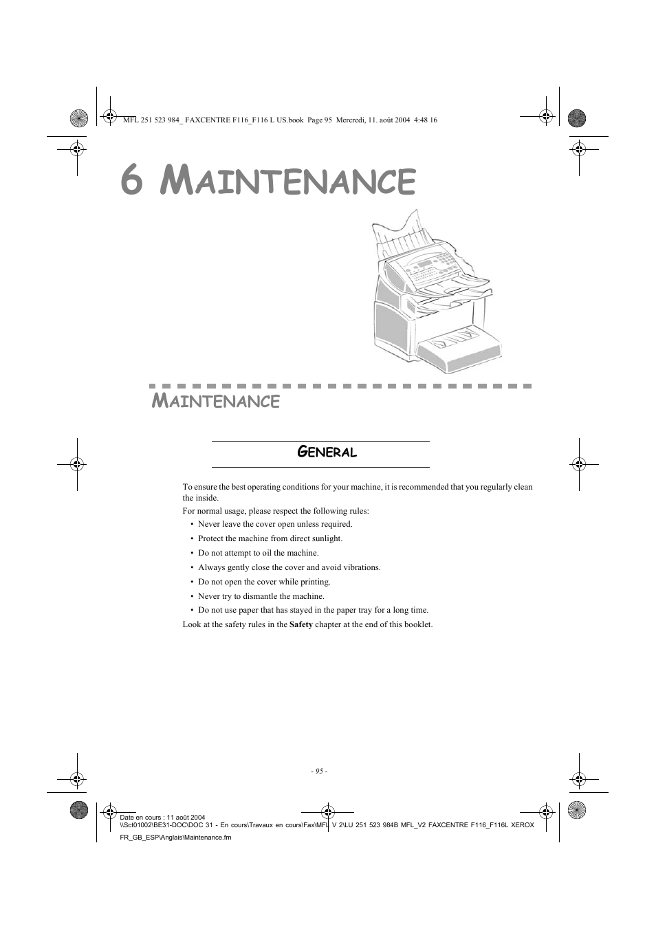 Aintenance | Xerox FaxCentre F116 User Manual | Page 99 / 141