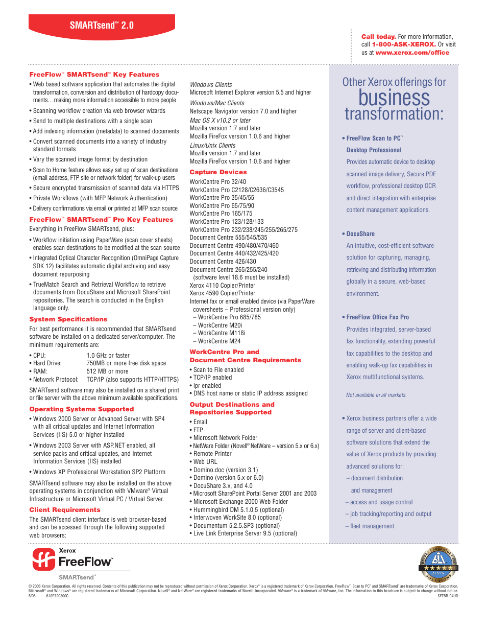 Business, Transformation, Other xerox offerings for | Smartsend | Xerox SMARTsend 2.0 User Manual | Page 4 / 4