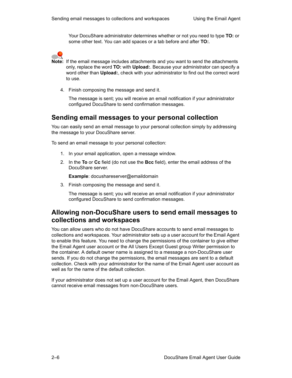 Sending email messages to your personal collection | Xerox DocuShare 6.0 User Manual | Page 14 / 20