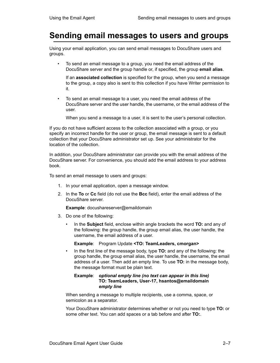 Sending email messages to users and groups, Sending email messages to users and groups –7 | Xerox DocuShare 6.0 User Manual | Page 15 / 20