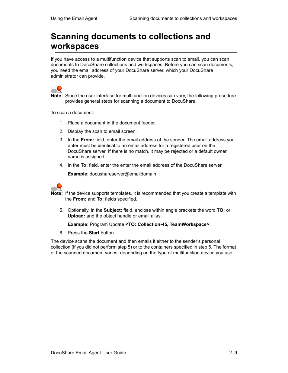 Scanning documents to collections and workspaces | Xerox DocuShare 6.0 User Manual | Page 17 / 20