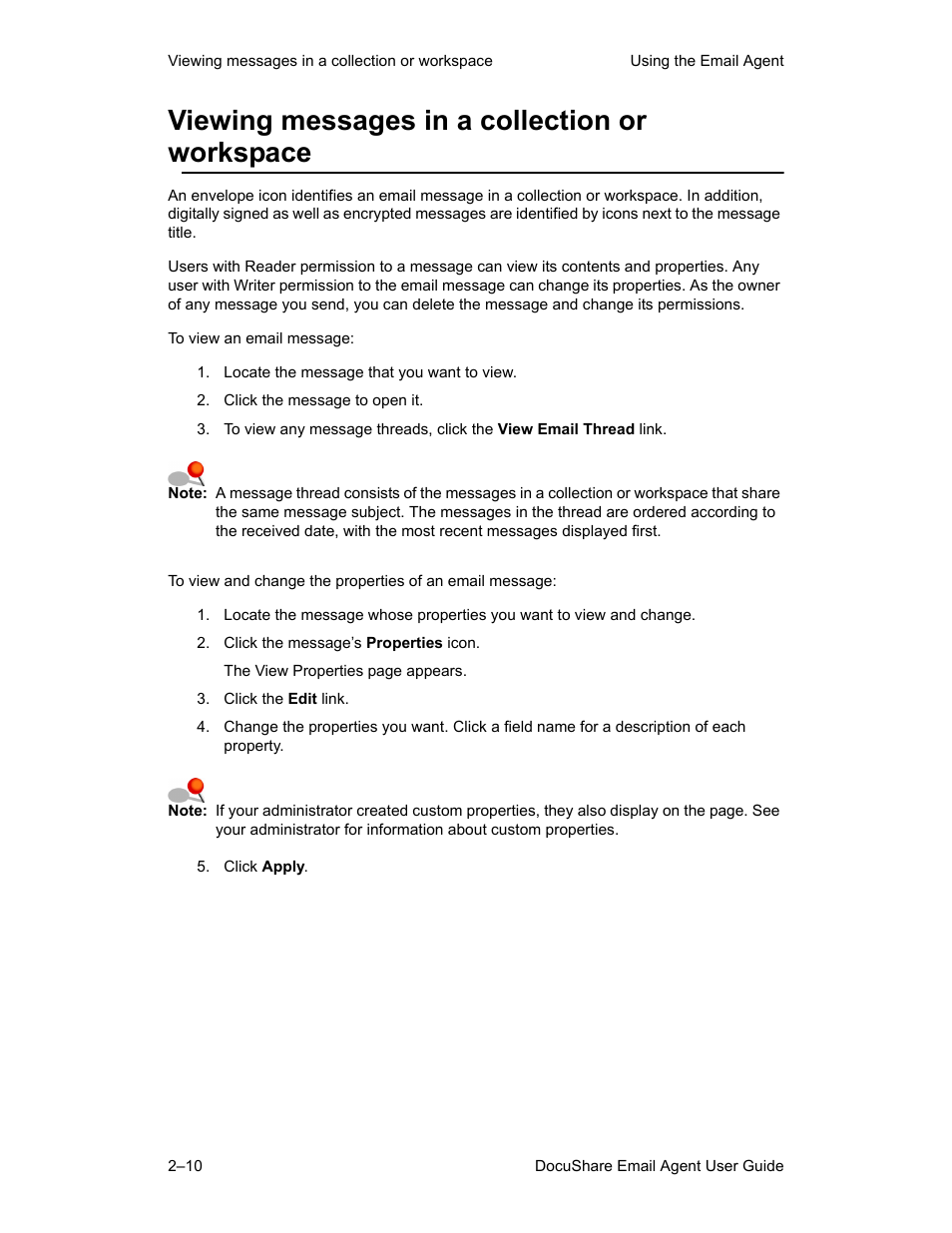 Viewing messages in a collection or workspace, Viewing messages in a collection or workspace –10 | Xerox DocuShare 6.0 User Manual | Page 18 / 20