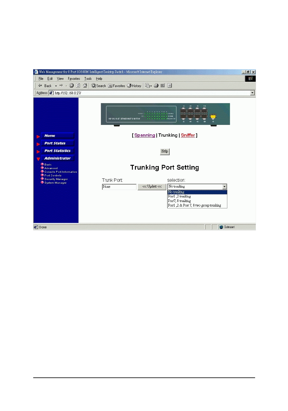 Advanced / sniffer, Advanced / trunking | Xerox KS-801 User Manual | Page 54 / 63