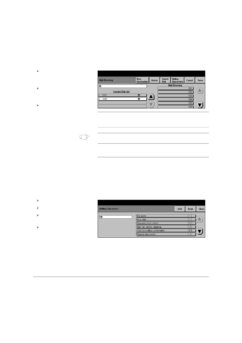 Dialing characters, Fa x | Xerox 432 User Manual | Page 127 / 466