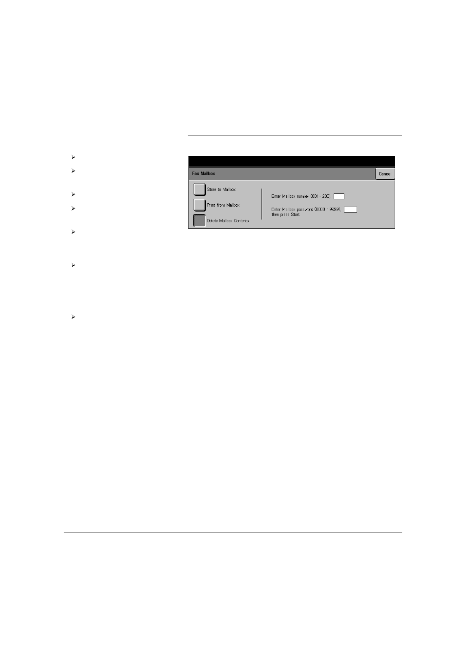 Delete mailbox contents | Xerox 432 User Manual | Page 148 / 466