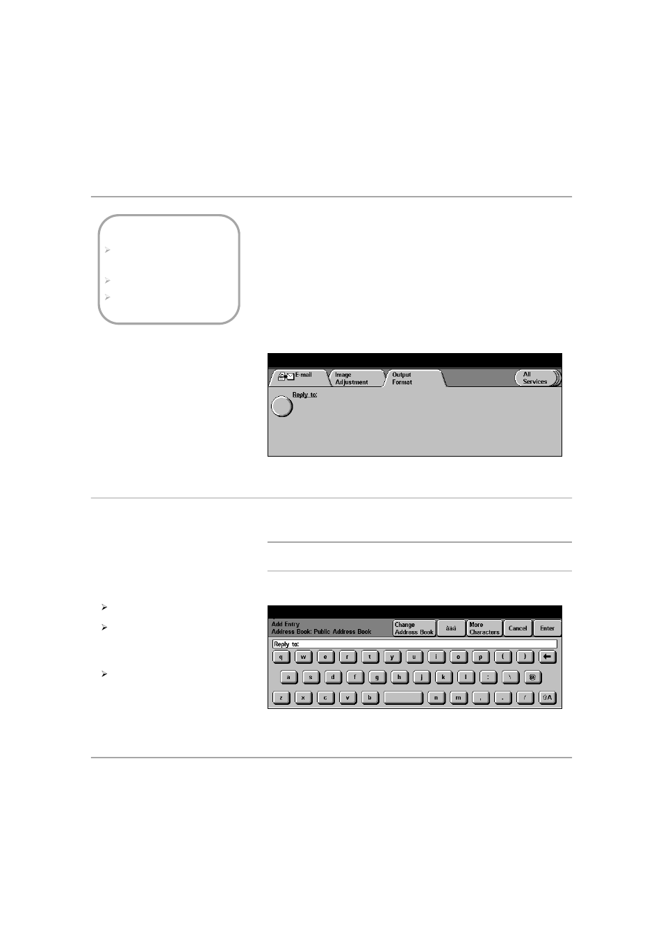 Output format, Reply to, Output format -13 | Reply to -13, E- mai l | Xerox 432 User Manual | Page 229 / 466