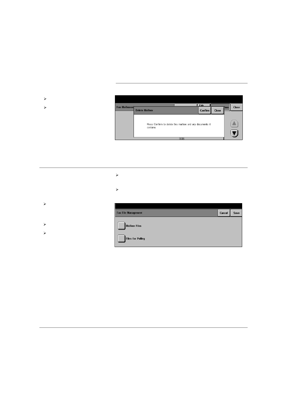 To delete a mailbox, Fax file management, Fax file management -55 | Set u ps to delete a mailbox | Xerox 432 User Manual | Page 351 / 466