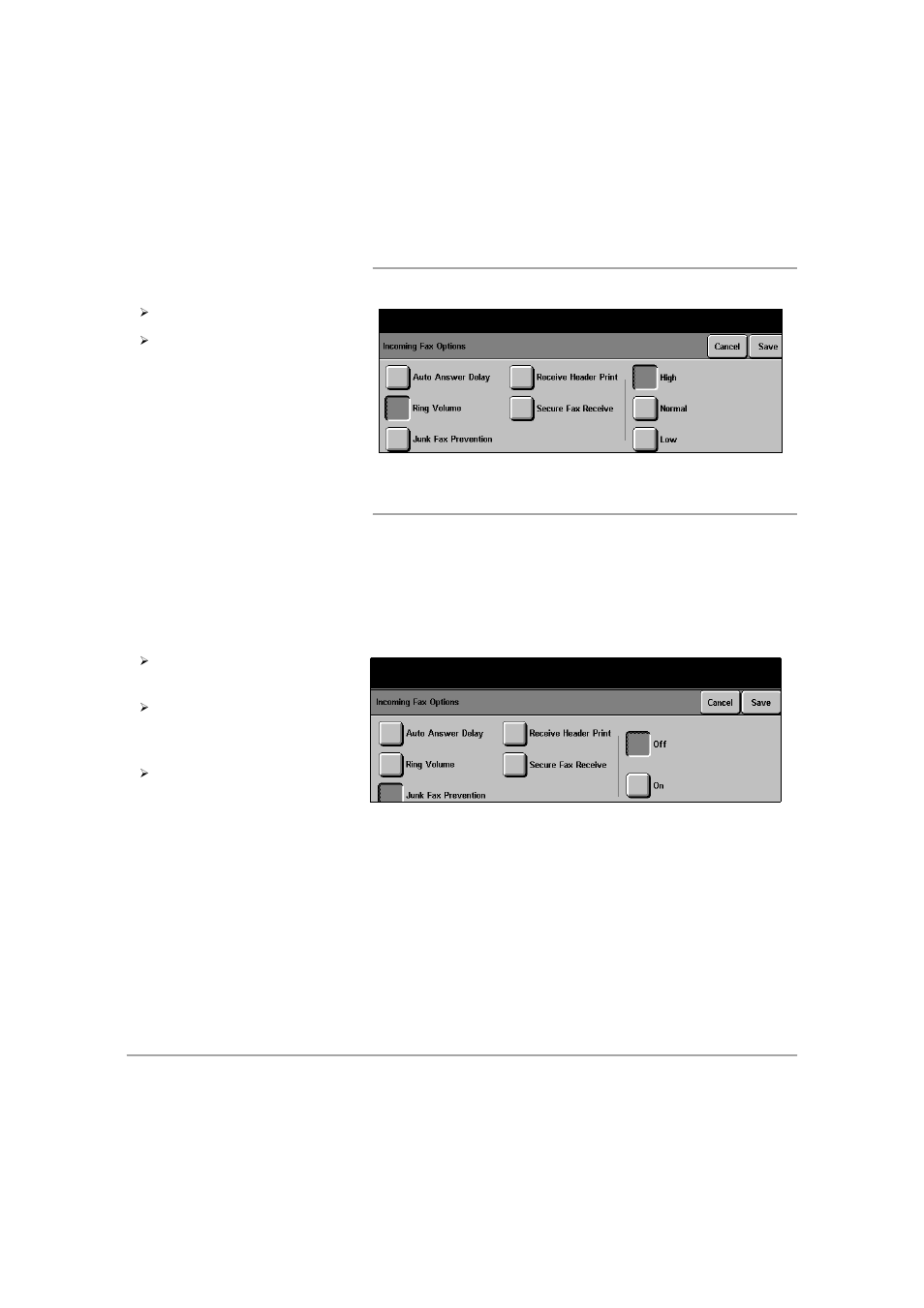 Ring volume, Junk fax prevention, Ring volume junk fax prevention | Xerox 432 User Manual | Page 360 / 466