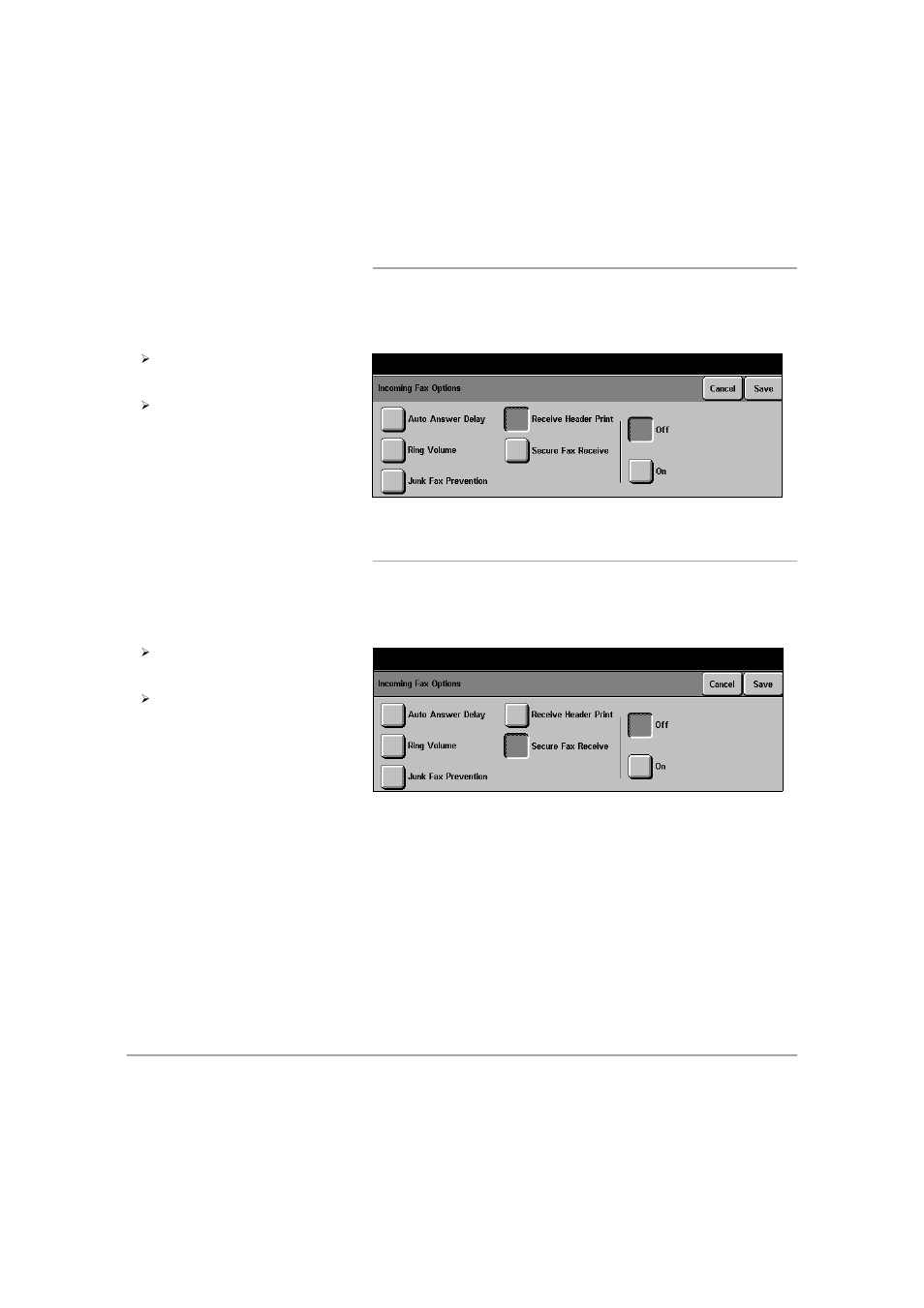 Receive header print (dc440/432/430/425), Secure fax receive (dc440/432/430/425) | Xerox 432 User Manual | Page 361 / 466