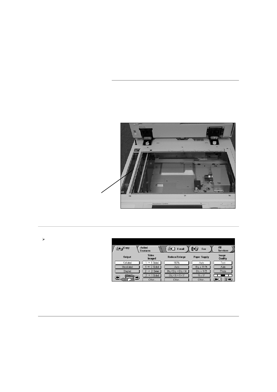 Constant velocity transport glass, Select the features button, Select the features button - 6 | Xerox 432 User Manual | Page 66 / 466