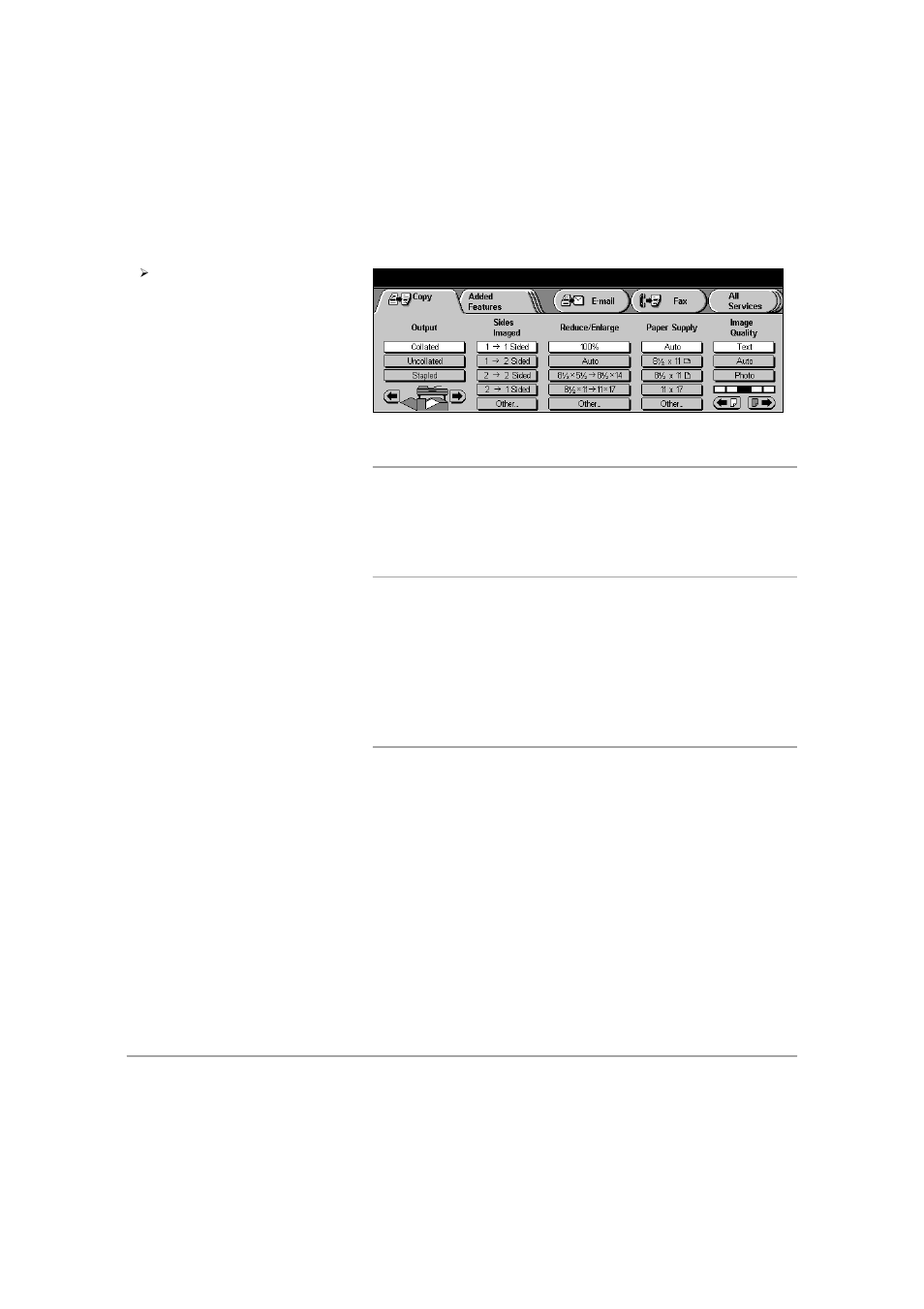 Reduce / enlarge options, Co py reduce / enlarge options | Xerox 432 User Manual | Page 77 / 466