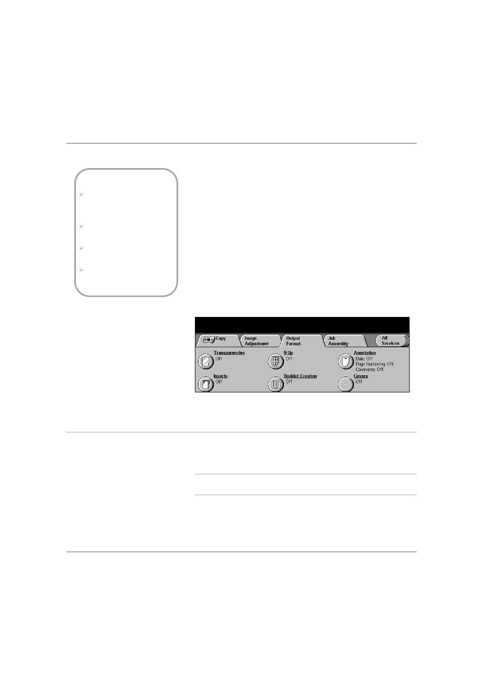 Output format - copy, Transparencies, Output format - copy -34 | Transparencies -34 | Xerox 432 User Manual | Page 94 / 466