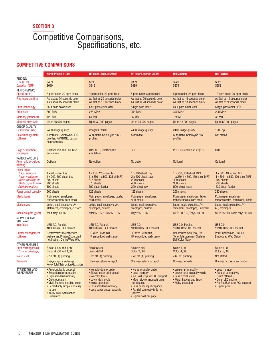 Competitive comparisons, specifications, etc, Competitive comparisons | Xerox 6120 User Manual | Page 10 / 12