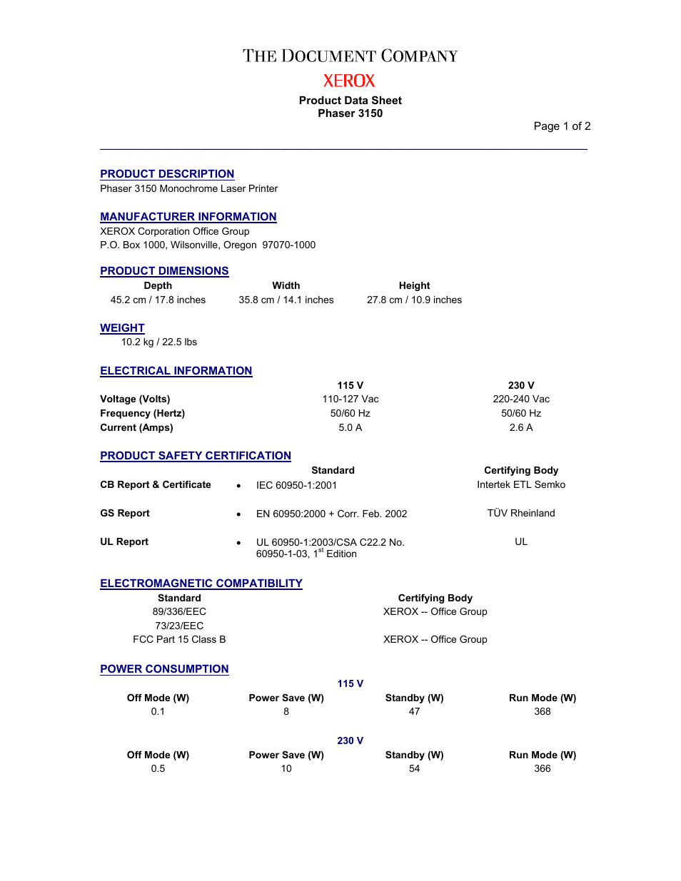 Xerox 3150 User Manual | 2 pages