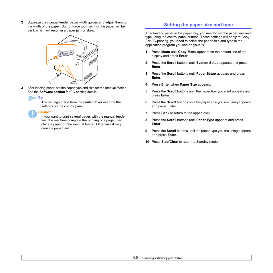 Setting the paper size and type, Ge 4.8), Age 4.8 | Xerox Phaser 6110MFP User Manual | Page 28 / 104