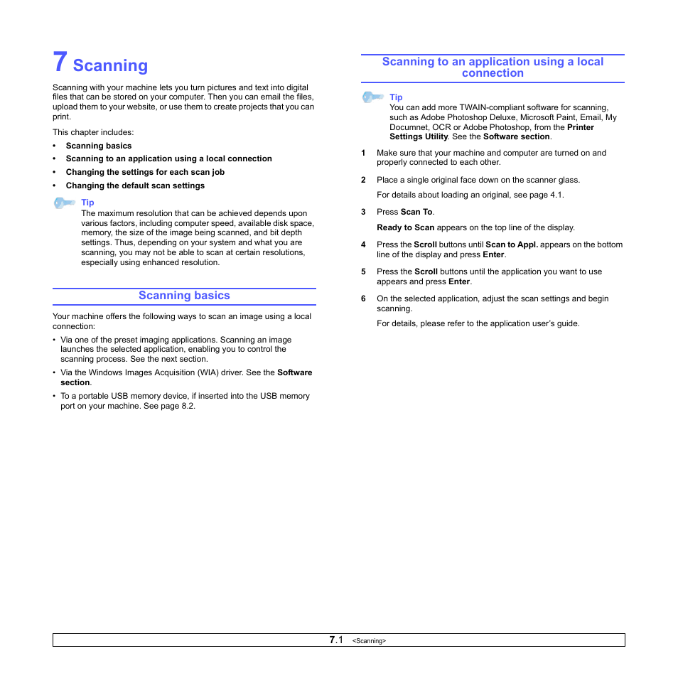 Scanning, Scanning basics | Xerox Phaser 6110MFP User Manual | Page 35 / 104