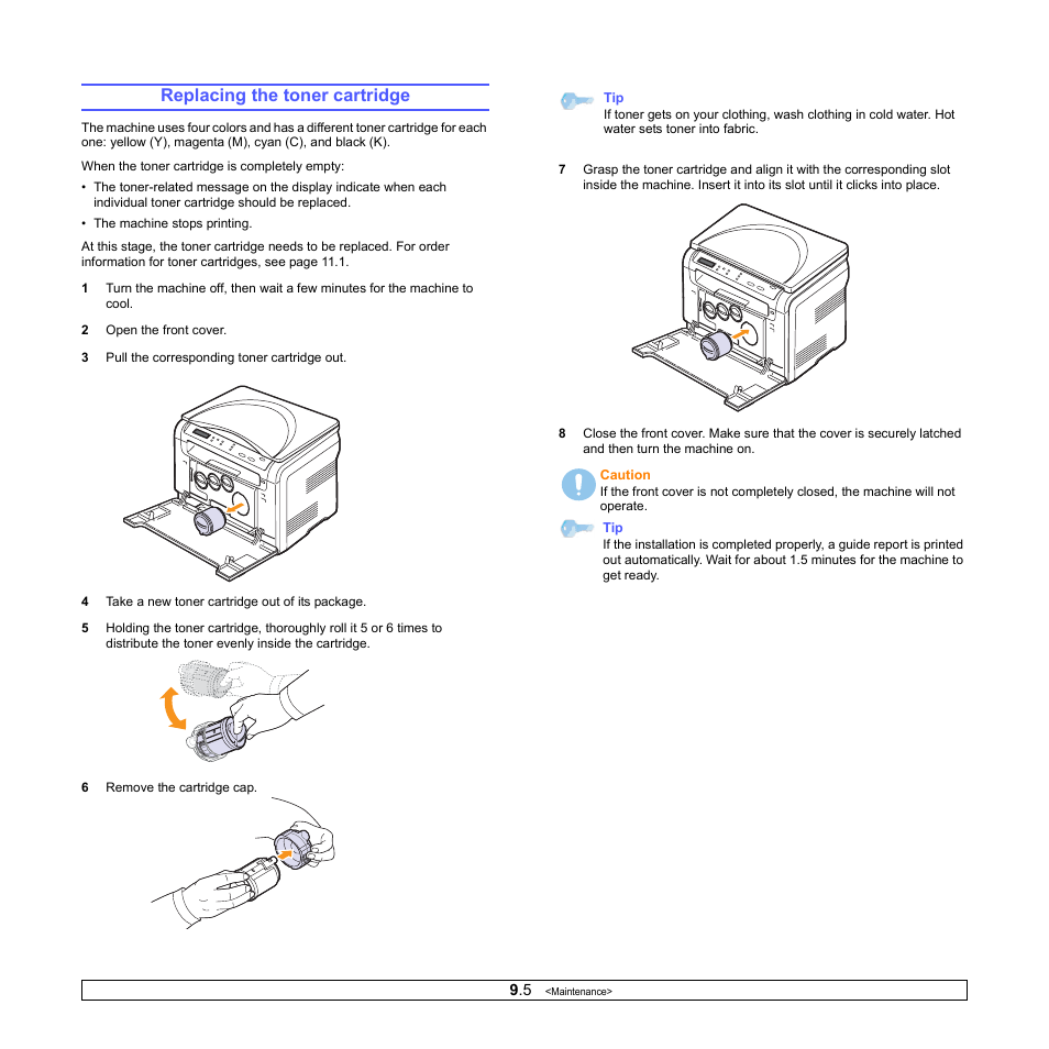 Replacing the toner cartridge | Xerox Phaser 6110MFP User Manual | Page 45 / 104