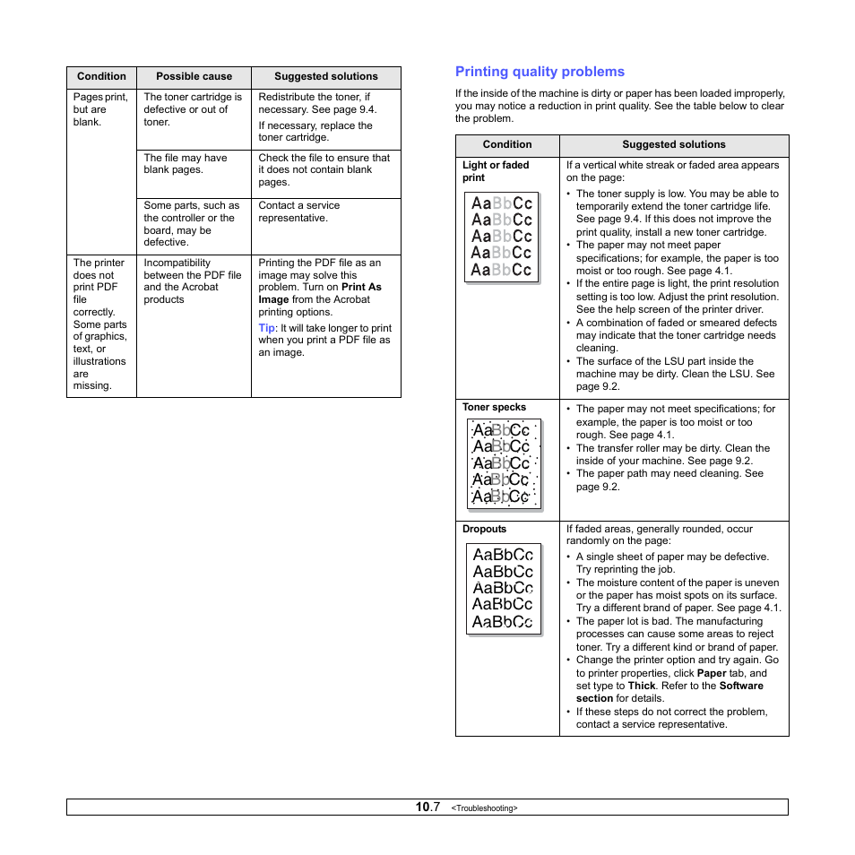 Printing quality problems | Xerox Phaser 6110MFP User Manual | Page 56 / 104