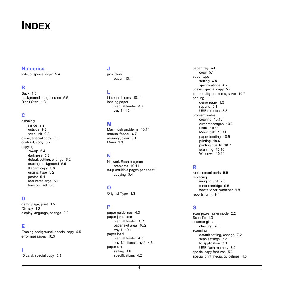 Index, Ndex | Xerox Phaser 6110MFP User Manual | Page 66 / 104