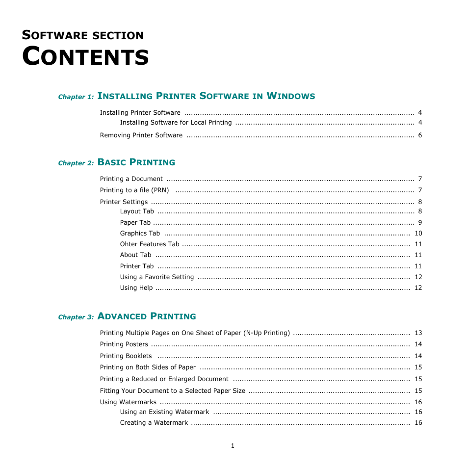 Software section contents, Ontents | Xerox Phaser 6110MFP User Manual | Page 69 / 104