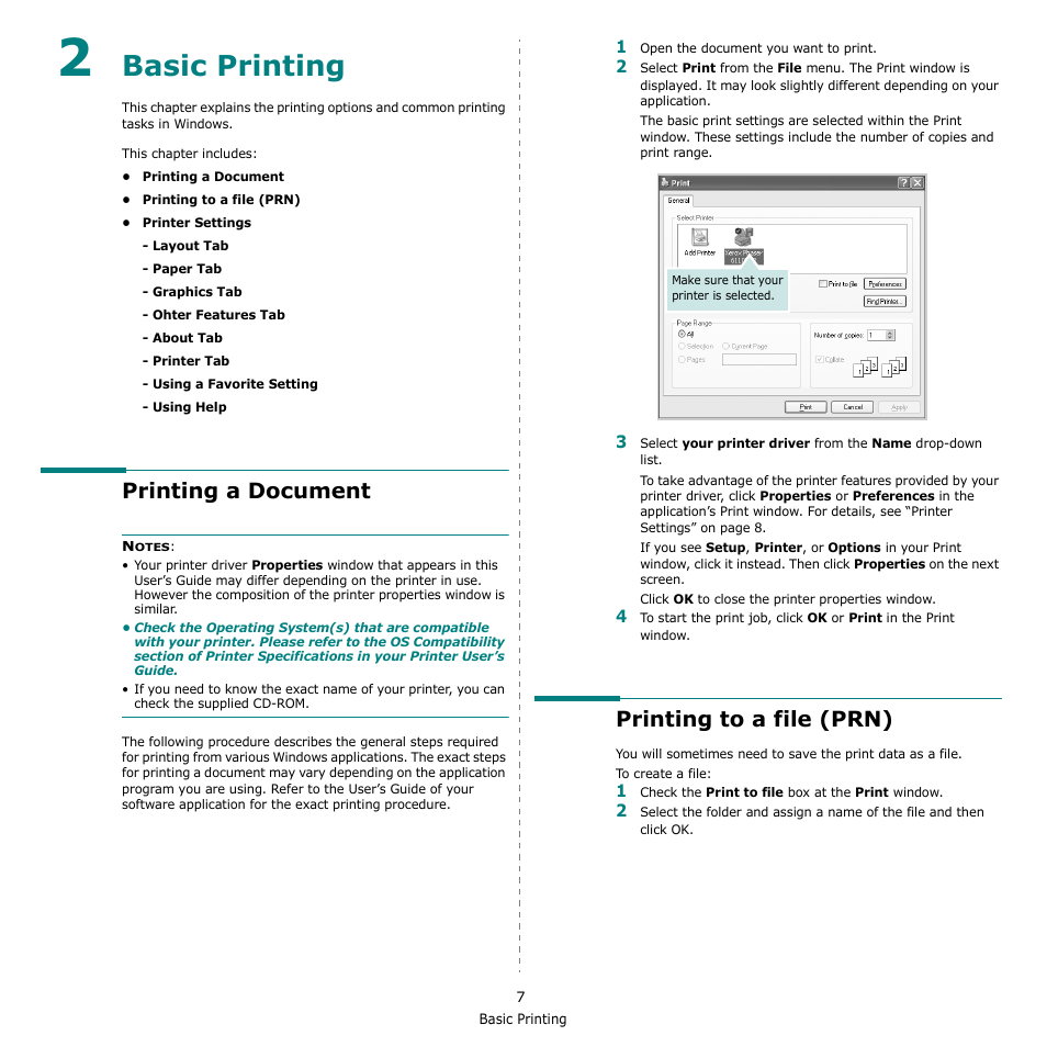 Basic printing, Printing a document, Printing to a file (prn) | Chapter 2, Asic, Rinting, Printing a document printing to a file (prn) | Xerox Phaser 6110MFP User Manual | Page 75 / 104