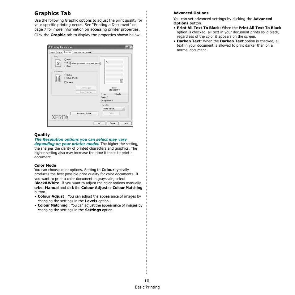 Graphics tab | Xerox Phaser 6110MFP User Manual | Page 78 / 104