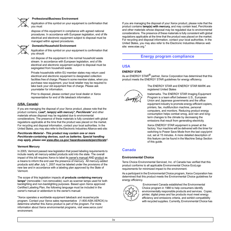 Energy program compliance | Xerox Phaser 6110MFP User Manual | Page 9 / 104