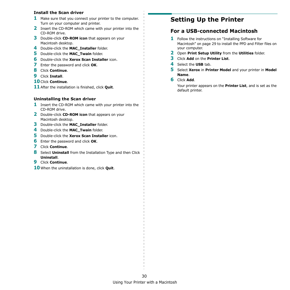 Setting up the printer, For a usb-connected macintosh | Xerox Phaser 6110MFP User Manual | Page 98 / 104