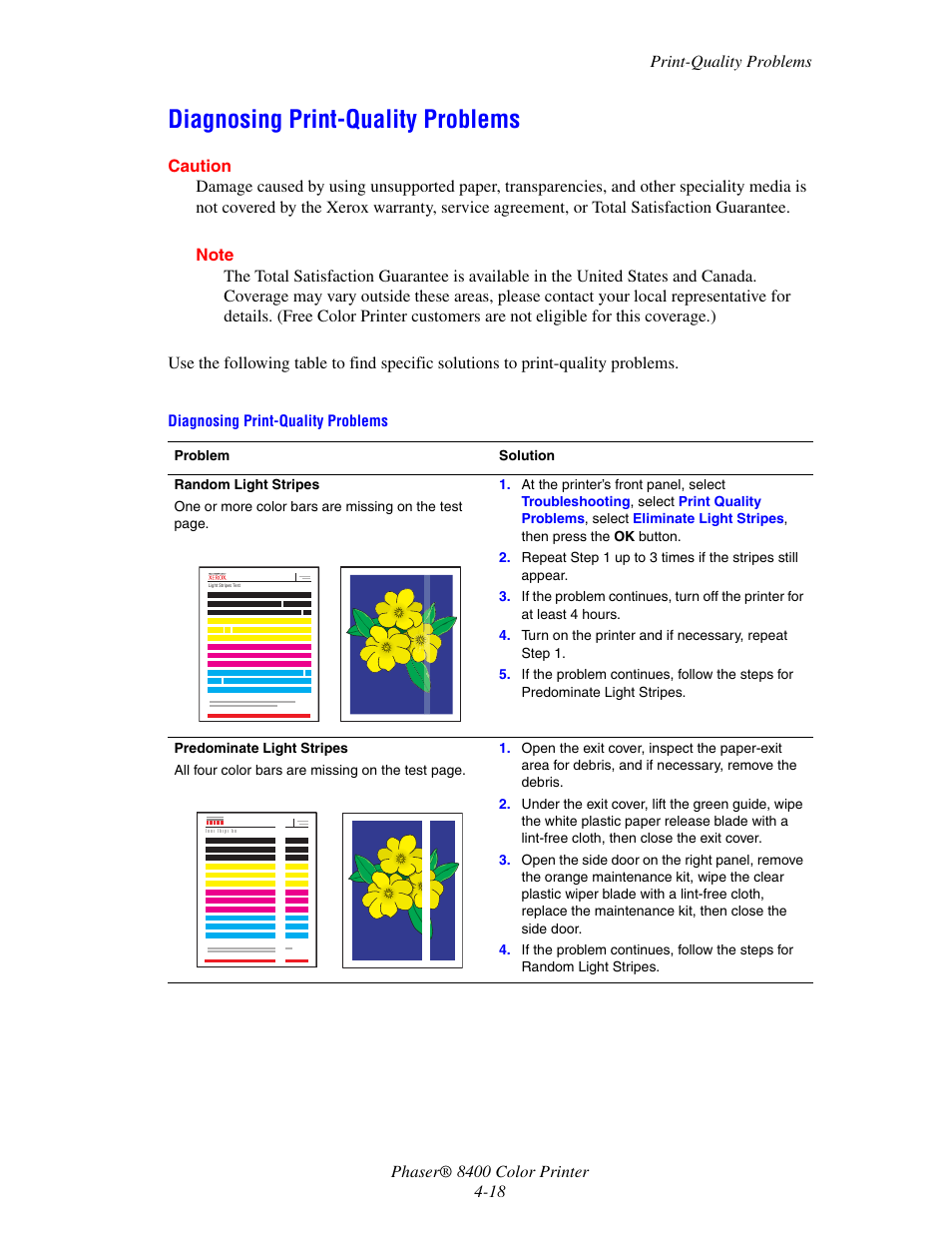 Diagnosing print-quality problems, Diagnosing print-quality problems -18 | Xerox Phaser Color Printer 8400 User Manual | Page 159 / 203