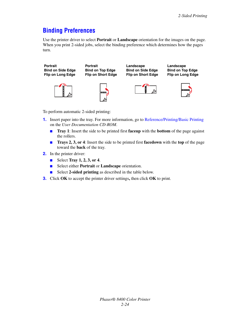 Binding preferences, Binding preferences -24 | Xerox Phaser Color Printer 8400 User Manual | Page 55 / 203