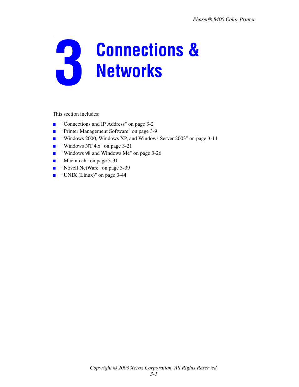 Connections & networks, 3 connections & networks | Xerox Phaser Color Printer 8400 User Manual | Page 97 / 203