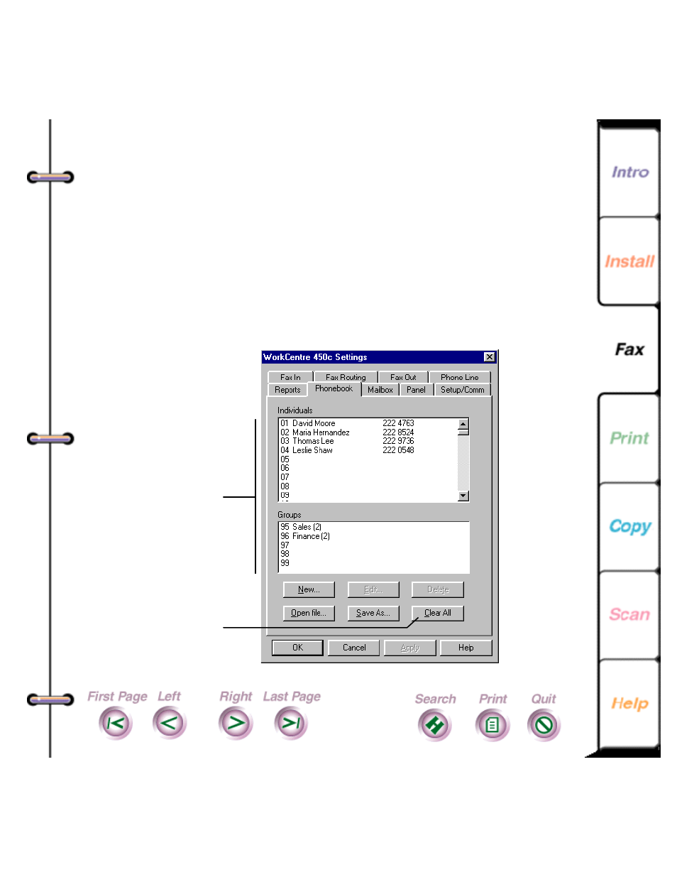 Deleting speed dial entries | Xerox 450c User Manual | Page 115 / 264