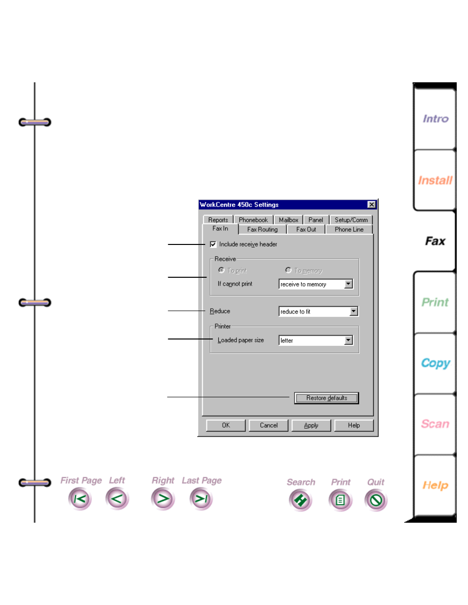 Changing the fax in options | Xerox 450c User Manual | Page 157 / 264