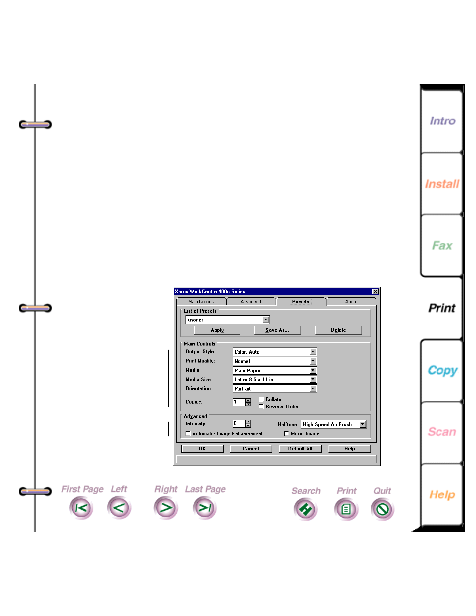 Saving printer options to a preset file | Xerox 450c User Manual | Page 179 / 264