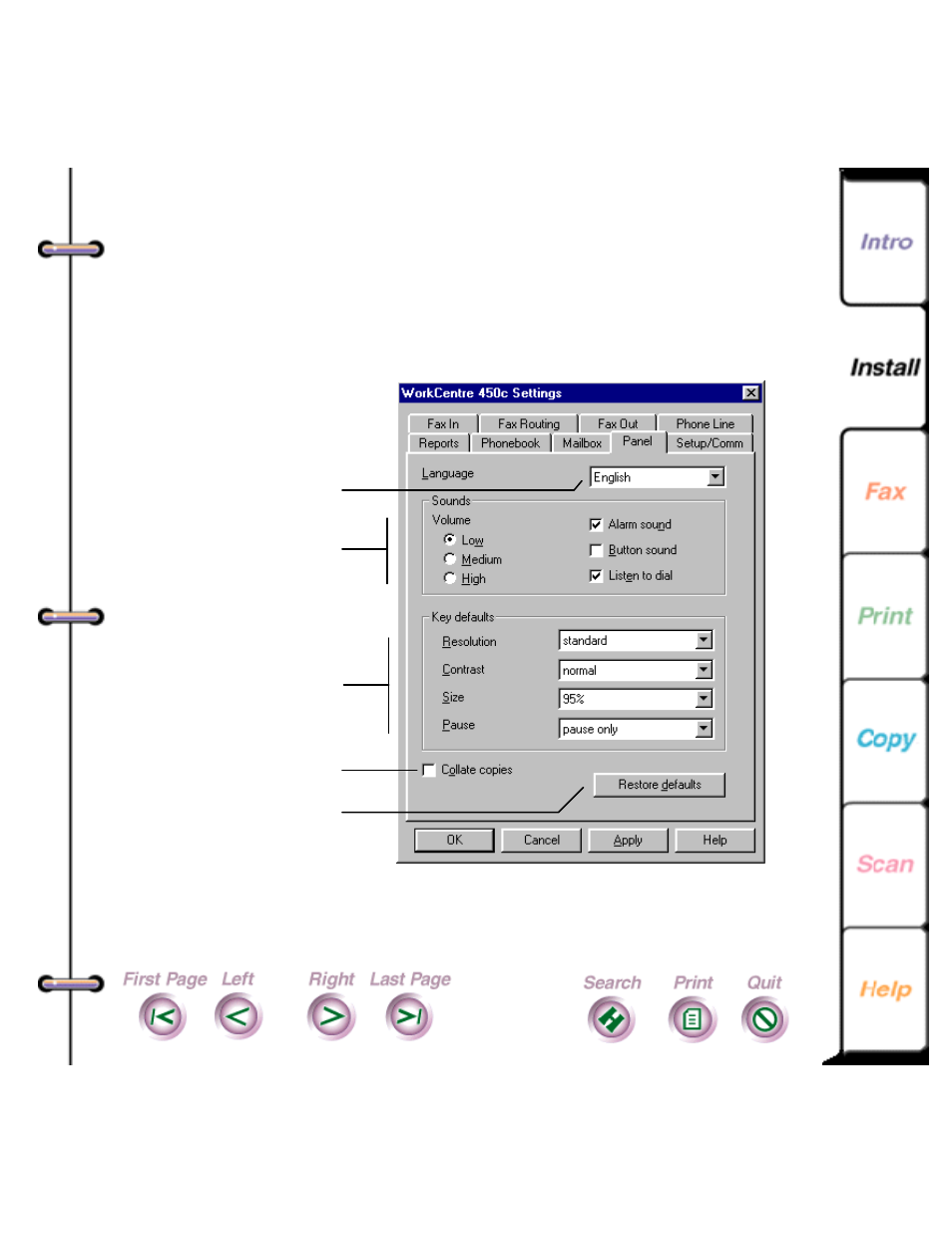 Changing the control panel default settings | Xerox 450c User Manual | Page 44 / 264